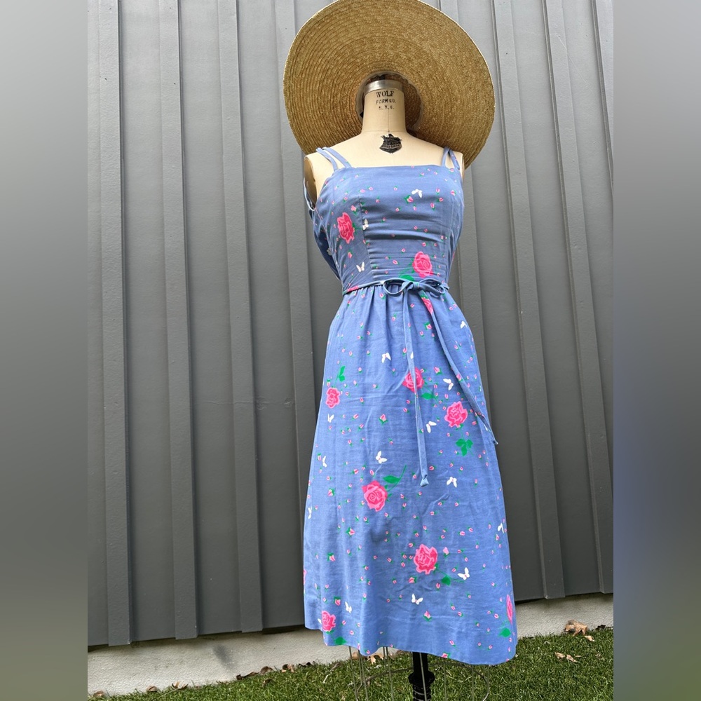 Vintage Malia Honolulu Periwinkle Floral Strappy Sun Dress - Picture 8 of 14